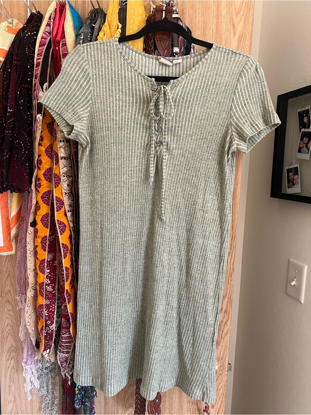 Roxy Ribbed Lace-Up Top in Olive Green